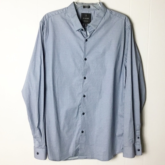 01.Algo Long Sleeve Button Shirt Men's Size L Tall Blue Slim - Picture 1 of 3